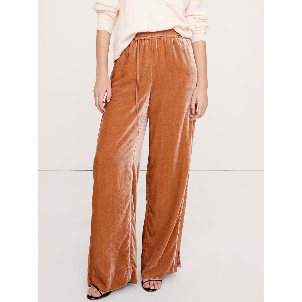 NWT Banana Republic High-Rise Wide-Leg Velvet Pull-On Pant Sienna S Holiday